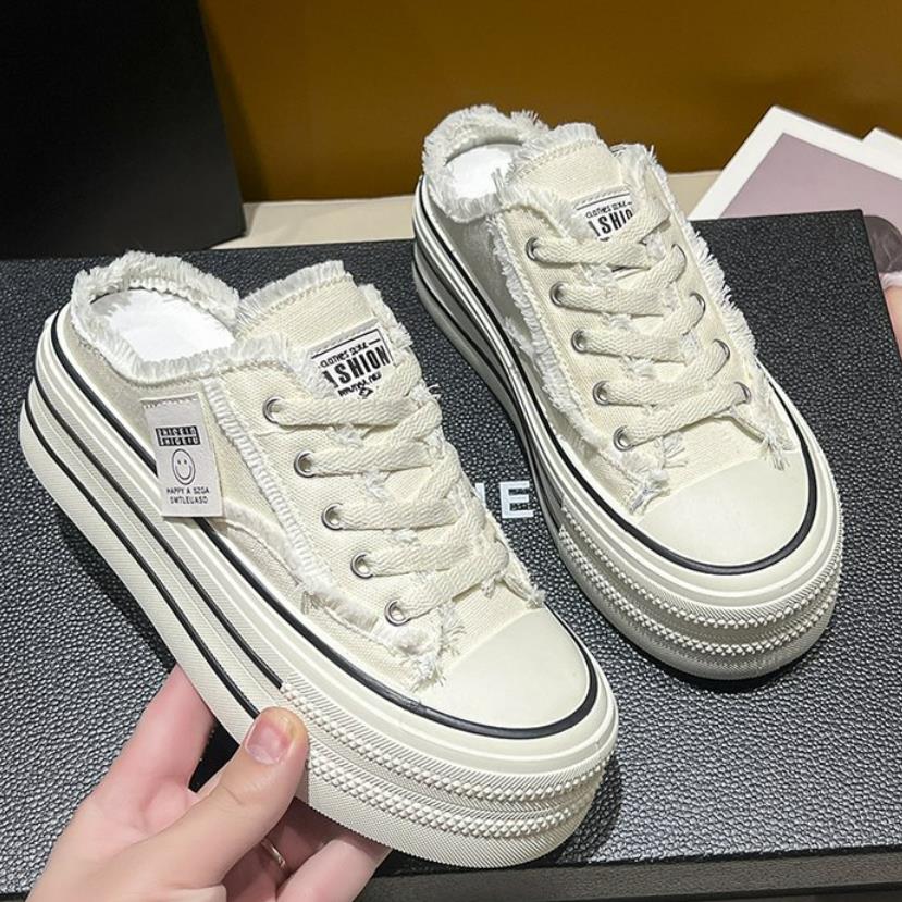 

Модная новая парусиновая обувь, женская повседневная дизайнерская вулканизированная обувь, полутапочки, мягкие лоферы, увеличивающие рост тапочки на платформе 35 бежевый