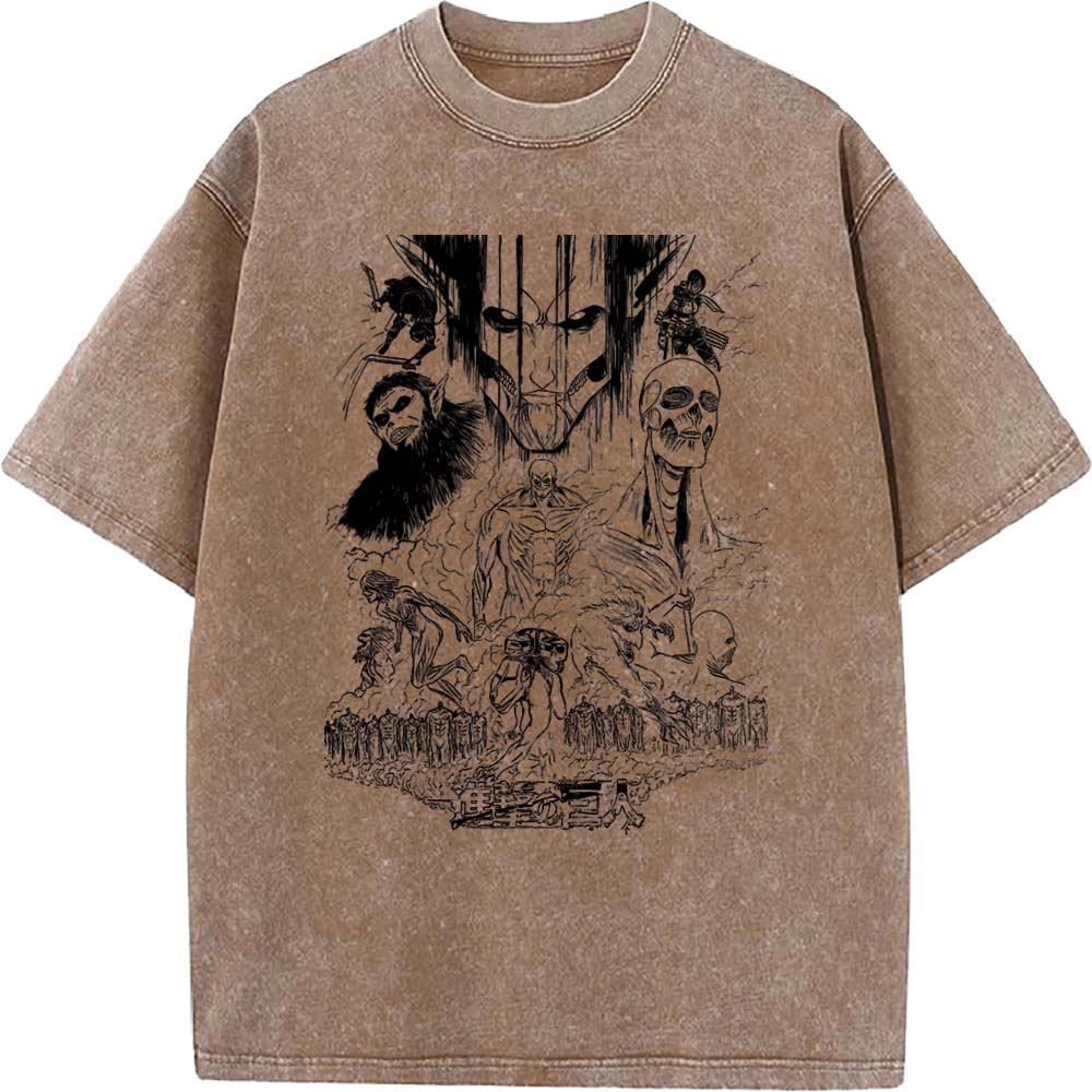 Attack On Titan Anime Cotton Tee Men Women Manga Vintage Tshirts Oversized Washed T-shirt Harajuku Male High Quality T Shirt