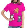 Women's Beige Short-Sleeve Tee - Playful Cartoon Cat Graphic Print, Cute Animal Design Casual Top, Stylish Daily Wear