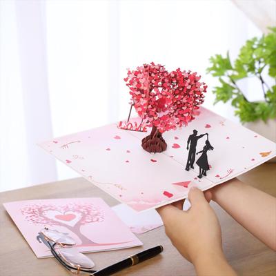 Valentines Card Romantic Theme Anniversary Card Pop-Up Mechanism 3D Heart Tree Couple Card Heart Tree Design Greeting Cards