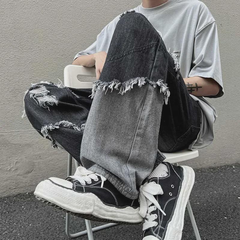 Herren Retro Gewaschene Raw Edge Straight-Leg Ripped Jeans - Sommer Dünner Trendiger Stil