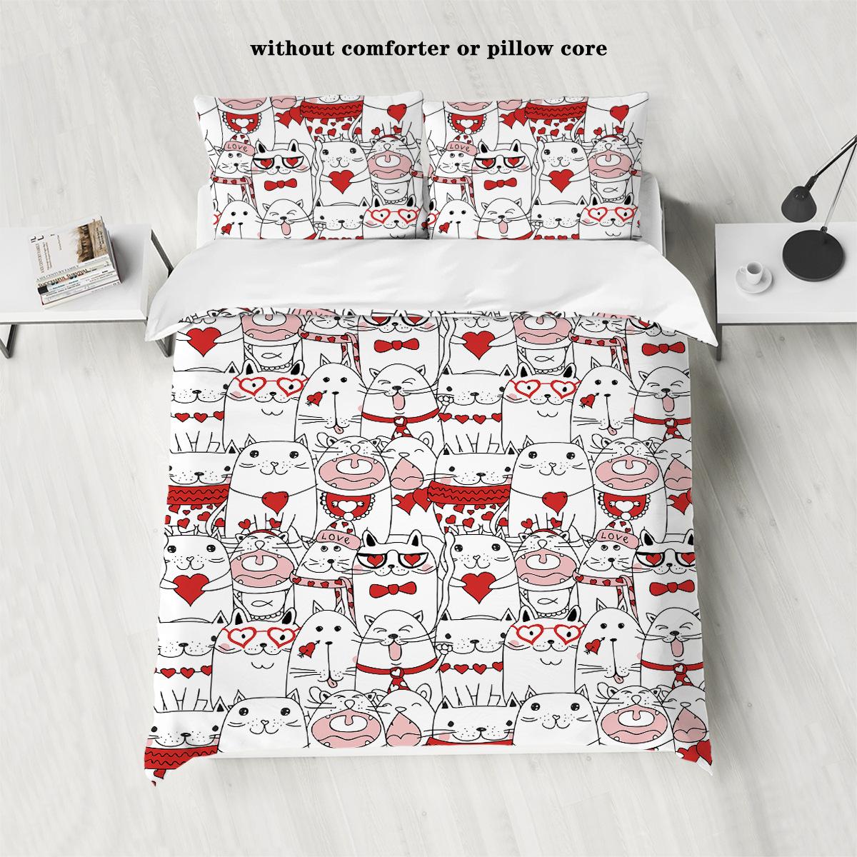 Cat Three-Piece Bedding 3D Digital Printing Home Textile Four-Piece Quilt Cover 135x200cm