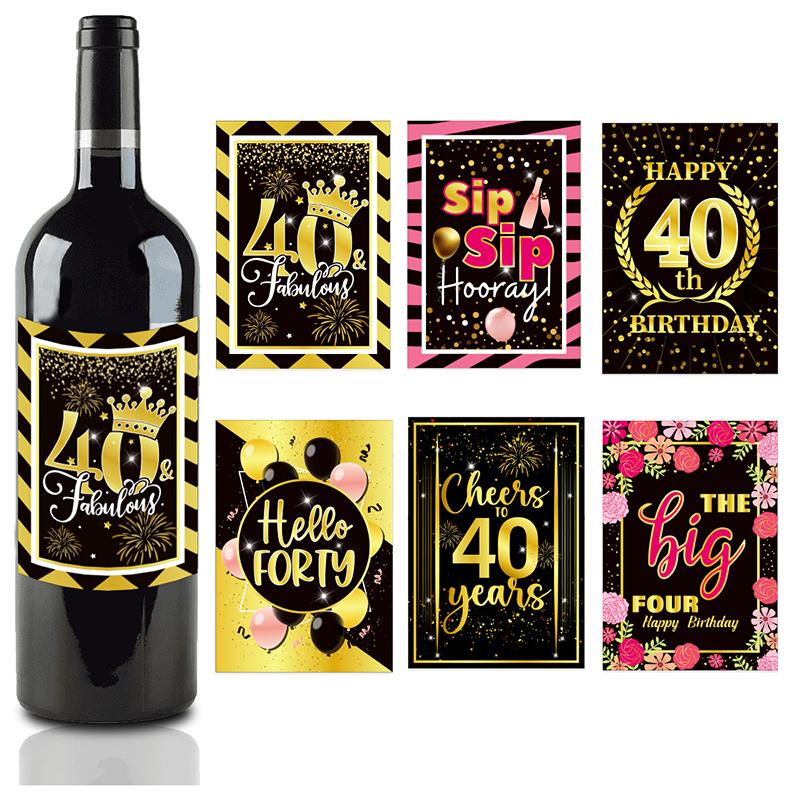 6Pcs Birthday Party Wine Bottle Stickers Suitable For 30/40/50/60 Birthday Celebrations Holiday Wine Bottle Labels