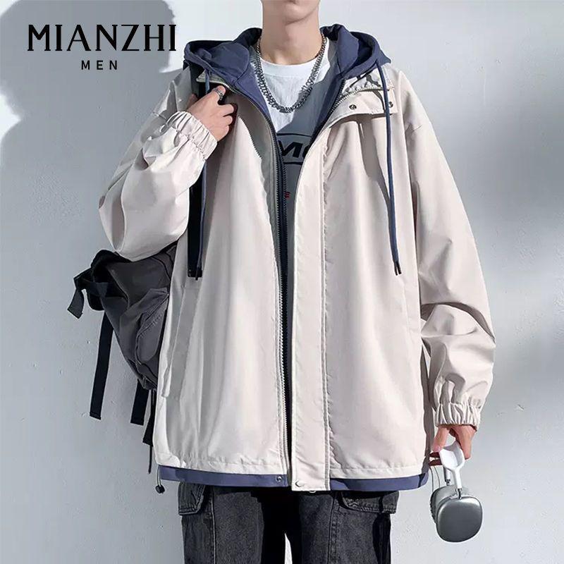 Men's Hooded Cotton Two-Piece Jacket for Spring/Autumn - Casual, Loose, Plus Size & Trendy