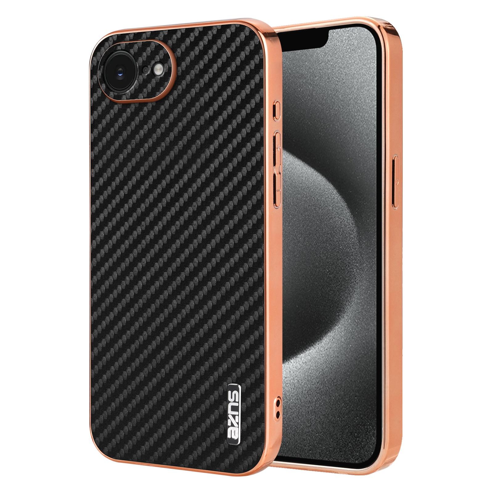 

AZNS For iPhone 16e Case Electroplating Carbon Fiber Texture PU+TPU Phone Cover Black