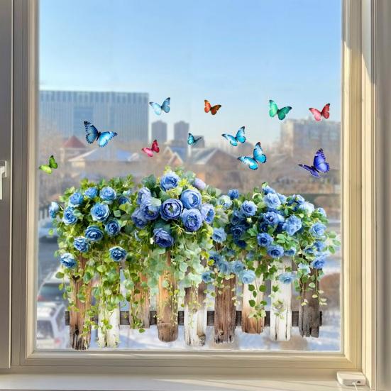 Flower Butterfly Window Cling PVC Spring Floral Window Decals Anti Collision Removable Stickers for Home Party Shop Glass Door Window Decoration