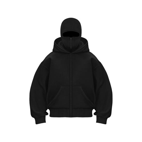Unisex Kukla Mikina Teplá Volná Mikina s Kapucí Zapínání na Zip Ležérní Bunda s Obličejovou Maskou pro Podzim Zimu Venkovní Sporty Streetové Oblečení