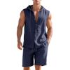 Mens Sleeveless Hooded Shirt And Shorts Casual Set