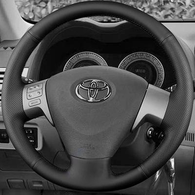 Capa de Volante para Toyota Corolla 2006-2010 Matrix 2009 Auris Couro de Microfibra Costurada à Mão Preta Acessórios para Carro