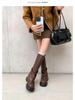 Women's Soft Leather Knee-High Ruched Boots with Thick Sole - 2024 Autumn/Winter