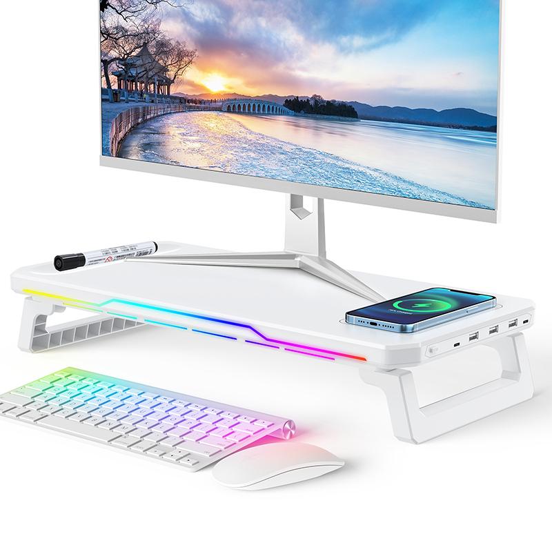 Schreibtisch-PC-Monitorständer Halterung Computerbildschirm Erhöhung Halter USB-HUB Mit RGB-Atmosphärenlampe Maus Tastatur Aufbewahrungs Organizer