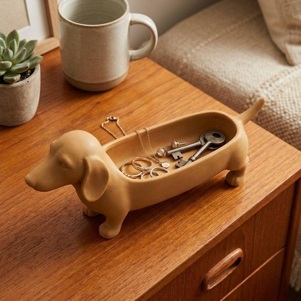 Animal Jewelry Catchall Dish Plastic Sausage Dog Planter Flowerpot Dachshund Storage Tray Bathroom