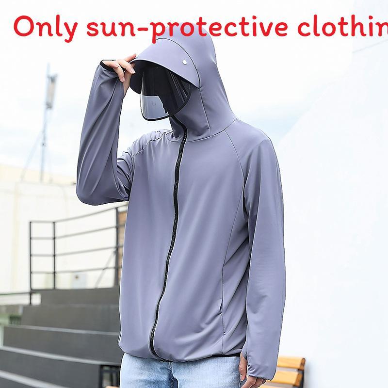 Summer Mens Uv Protection Ice Silk Sun Shirt With Hood For Outdoor Activities