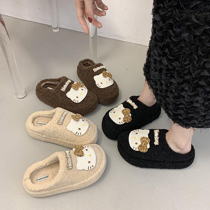 Kätzchen Dicksohlige Lässige Flauschige Hausschuhe Damen Wintermode Niedliche und Verspielte Cartoon Vielseitige Baumwollhausschuhe