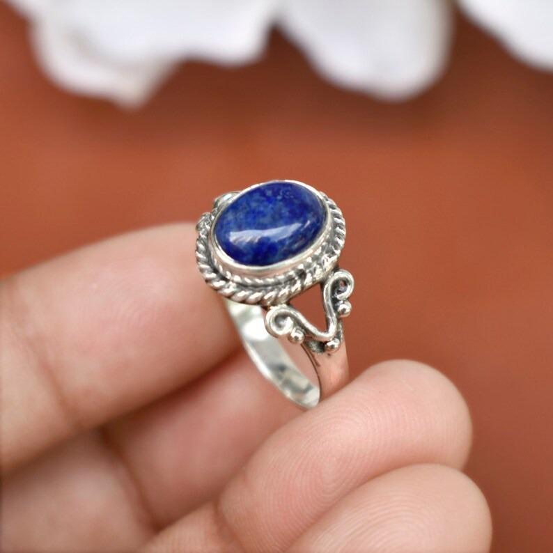 Lapis lazuli oválny prsteň z drahokamov, ručne vyrábaný dizajnérsky prsteň, boho prsteň, darček pre ňu, prsteň s vyhlásením, dámsky prsteň