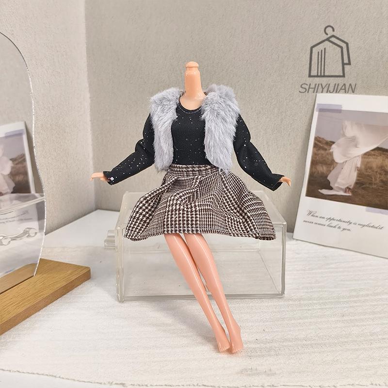 Doll 1/6 Handmade Dress Clothing Winter Fashion Vest+Dresses+Bag For 30Cm Dolls Clothes Doll Dress Up Accessories Girl Toy Gifts