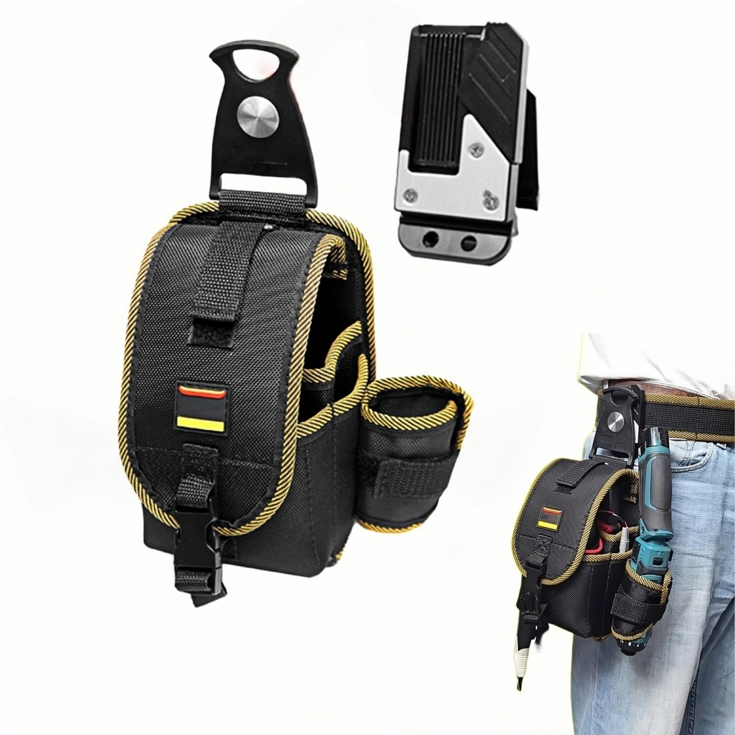 

Tool Pouch with Tool and Small Item Features a Detachable Tool Holder and Lightweight Nylon Material with Rotating and Ideal for and Fishing Two-Tier