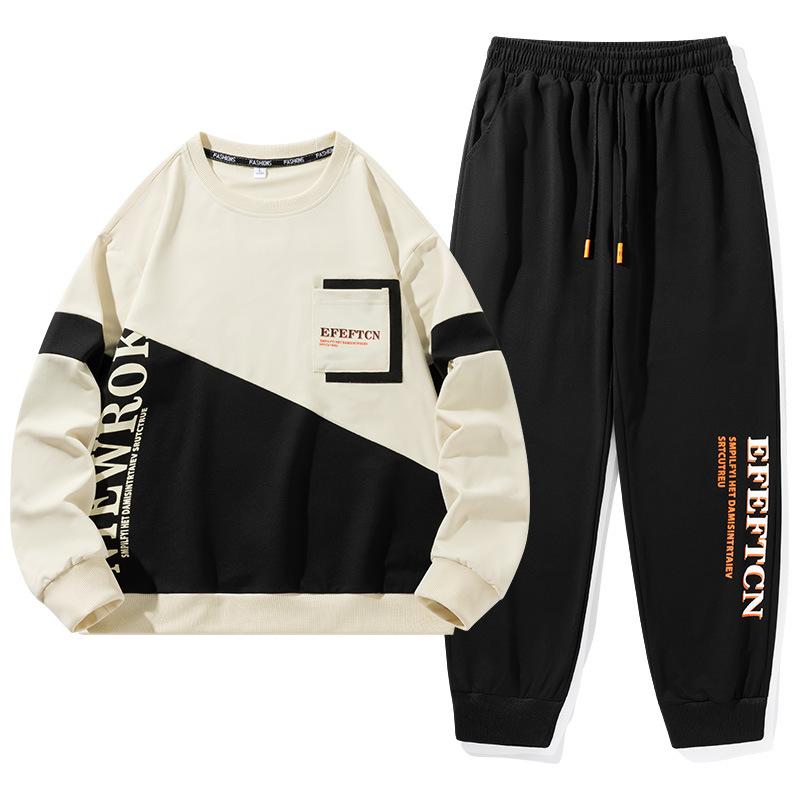 

Весенне-осенний мужской спортивный комплект с круглым вырезом, комплект худи из двух предметов, комплект спортивной одежды, молодежная одежда для бега M чёрный