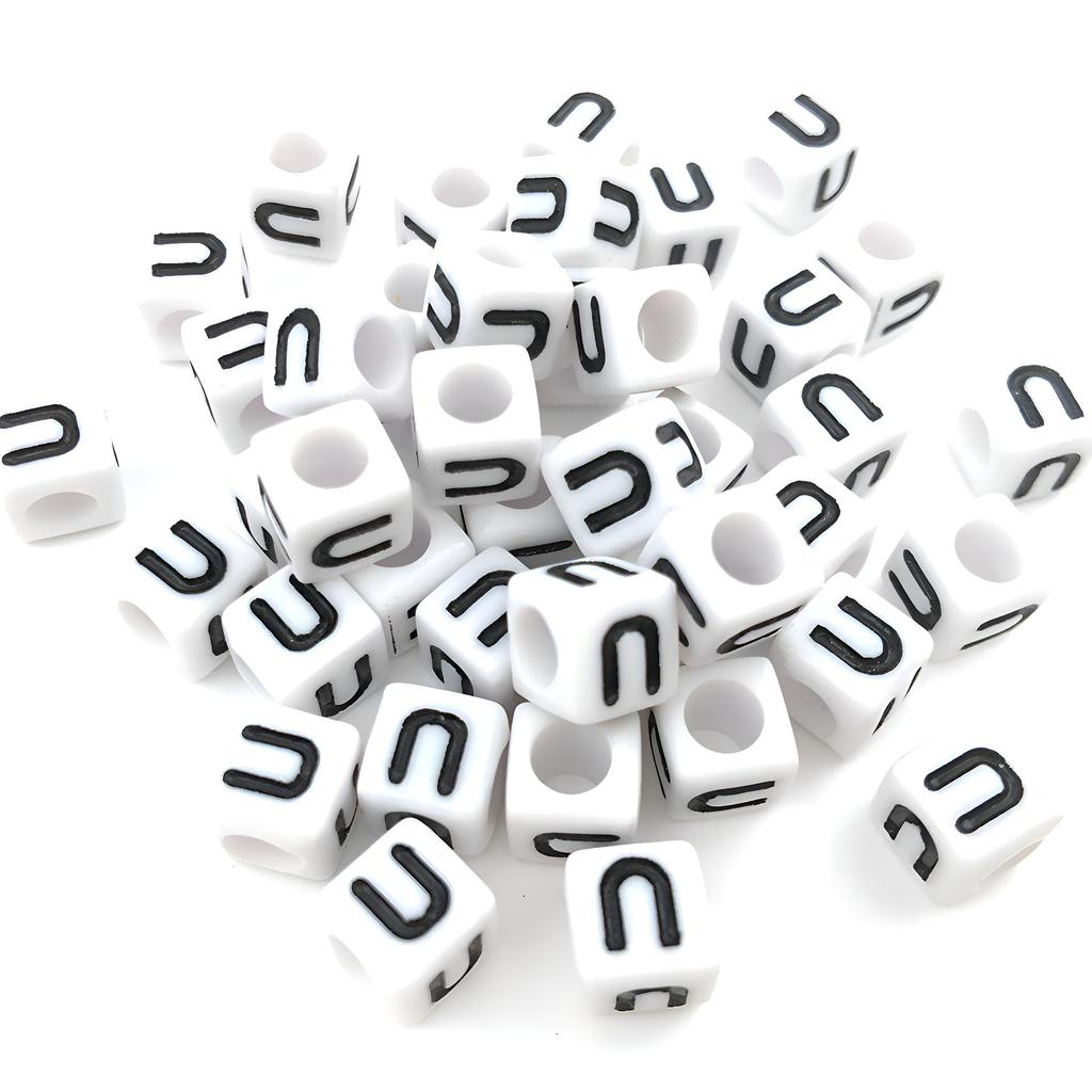 6x6mm Black Letter Beads On White Acrylic Squares for DIY Jewelry and Creative Accessories