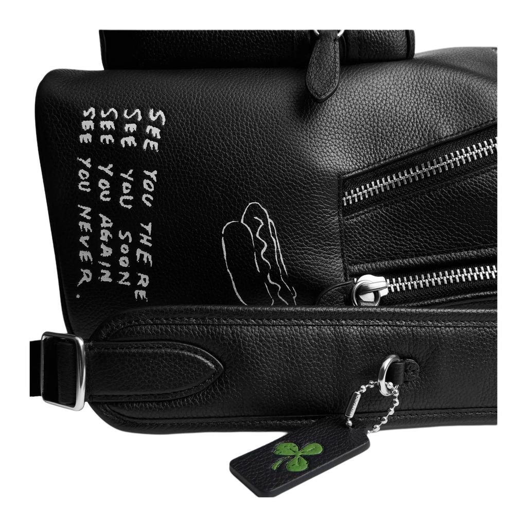 Coach Charter 30 Sketch Print Polished Pebble Leather Backpack Large Men backpack Black CAJ84-BLC