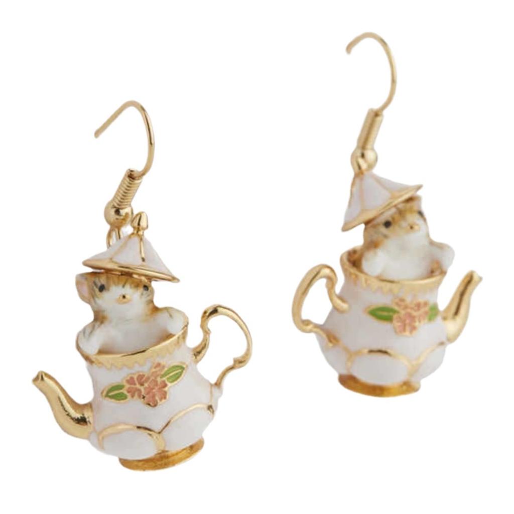 European and American creative cute women cartoon teacup chipmunk earrings necklace handmade Epoxy zodiac mouse pendant set