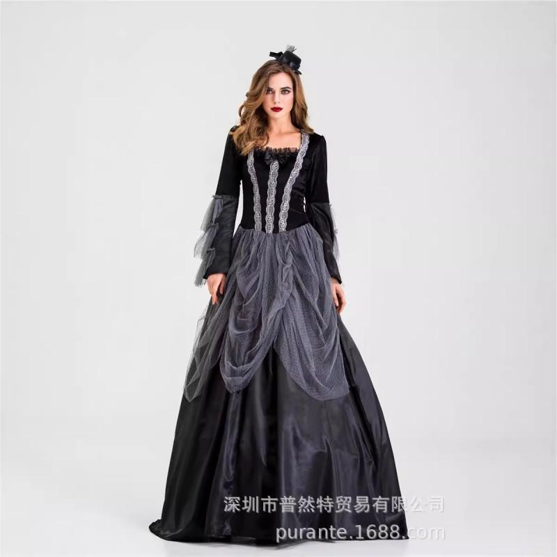 Womens Gothic Victorian Queen Costume Long Gown Halloween Party Cosplay Stage Performance