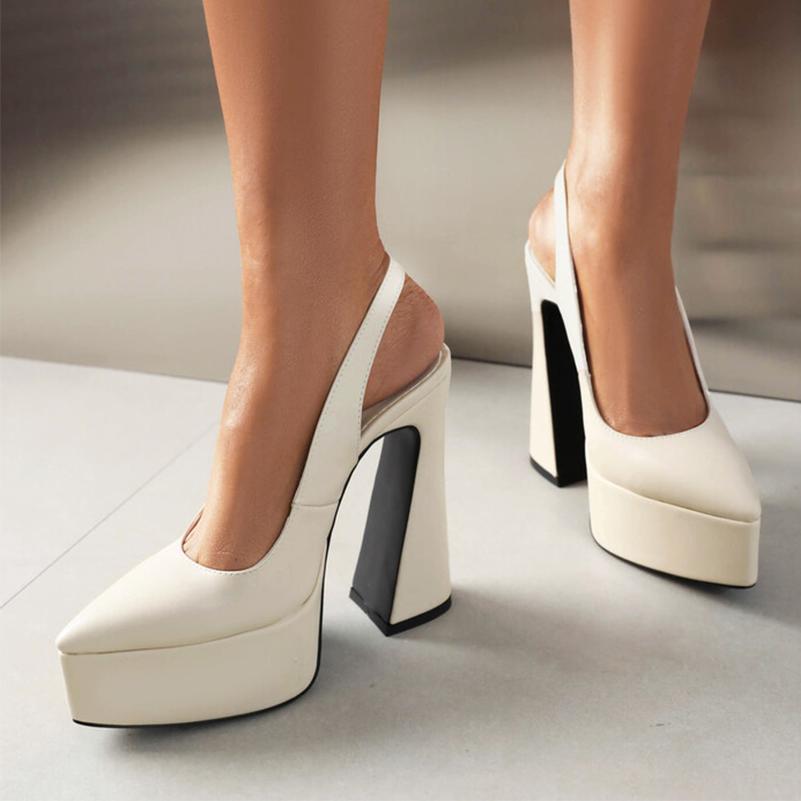 FOREADA Damen Slingbacks PU Leder Sandalen Plateau Super Hohe Hufabsätze Spitzschuh Sexy Party Sommerschuhe Beige 35-43