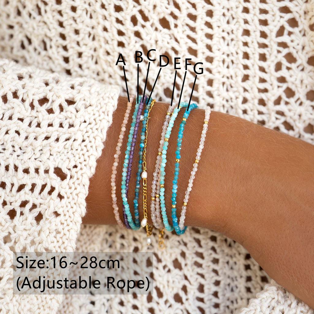 Vlen Natural Stone Beaded Bracelets for Women Stacking Tiny Dainty Bracelet Summer Beach Jewelry Boho Pulseras