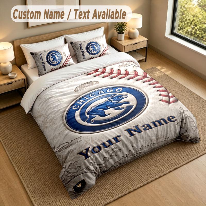 Bedding Set 1 Duvet Cover 2 Pillowcases Chicago Cubs Print Soft Bed Linen Bedroom Decor