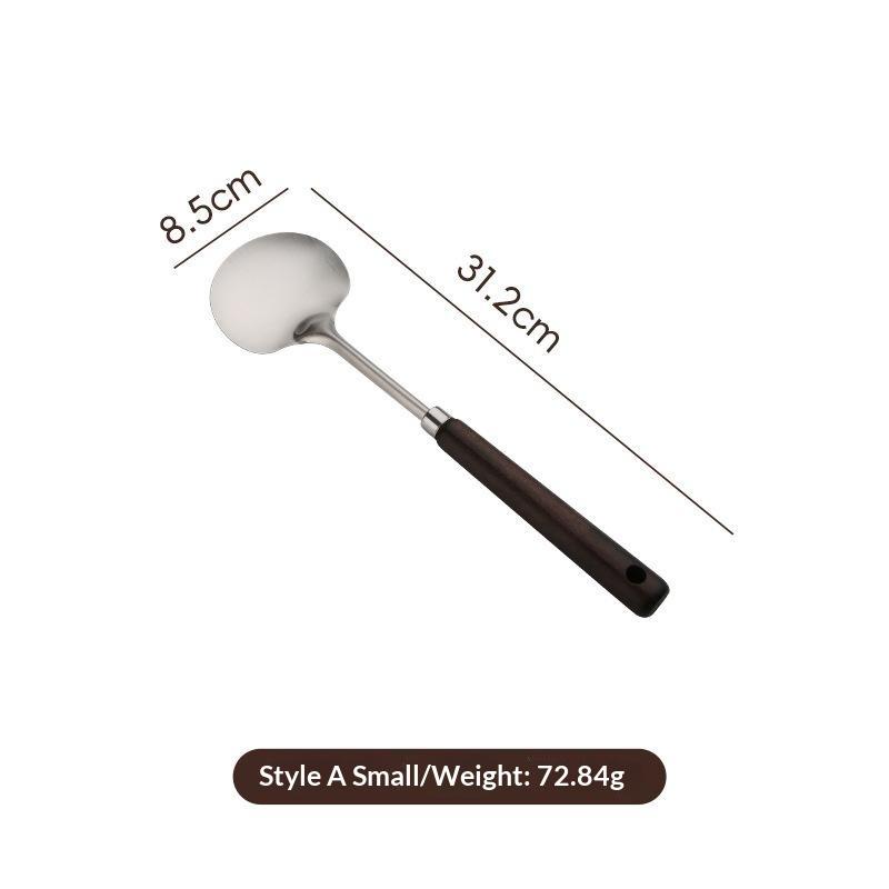 Stainless Steel Cooking Utensil Ergonomic Non-slip Wooden Handle Food Safe Cookware for Home Kitchen Student Dorm Use