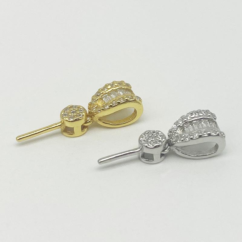Yansheng S925 Sterling Silver Pearl Pendant Clasp with Inlaid Rhinestones and Square Stone for DIY Necklaces.