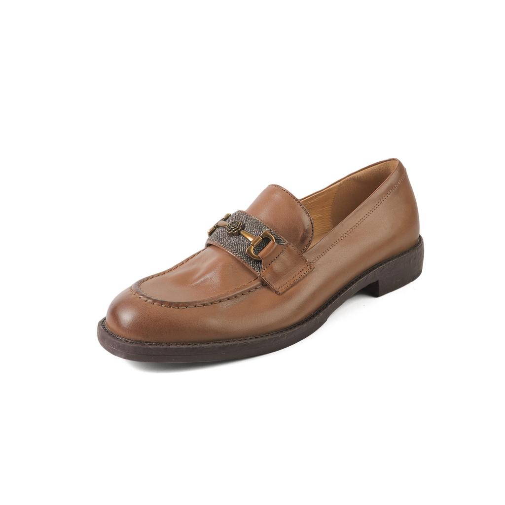 High Quality | 2.5cm British Style Brown Loafers Women's One-pedal Low-heeled Beanie Small Leather Shoes Horse Buckle Single Shoes