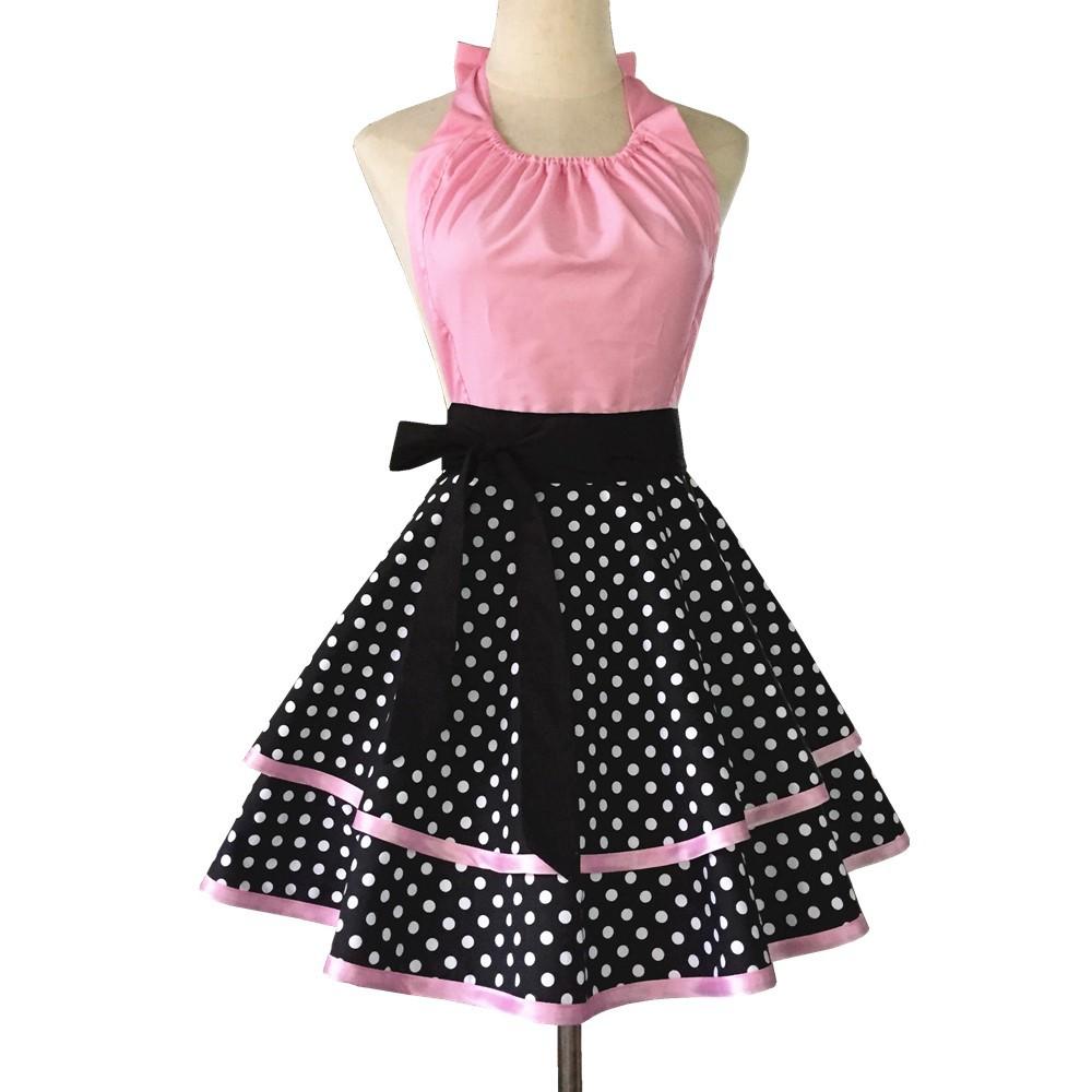 Cotton Polka Dot Print Apron Kitchen Cooking Painting Nail Art Baking Maid Work Skirt
