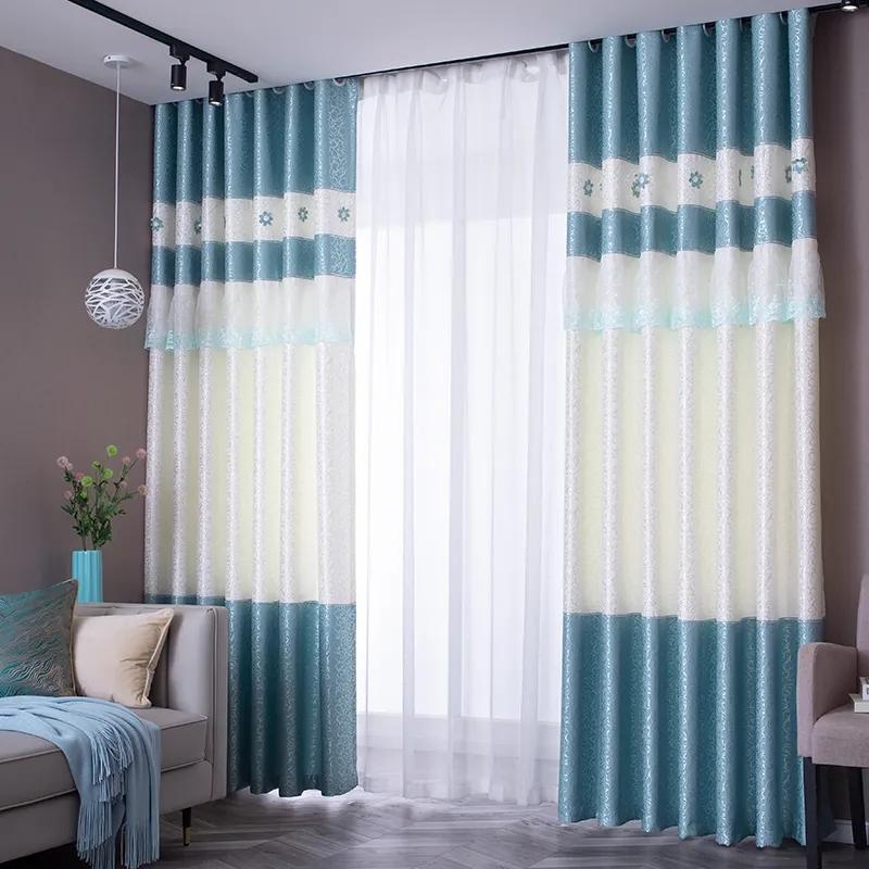 

2 шт. простые современные кружевные шторы, плотные теплоизоляционные шторы для гостиной, спальни, утолщенные перфорированные шторы W150*H220cm*2pcs синий