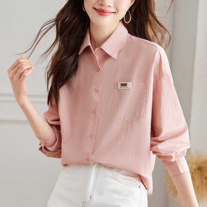 Combed Cotton White Shirt for Women Long-sleeved Spring Clothes New Commuter Versatile Top Pure Cotton Layered Shirt