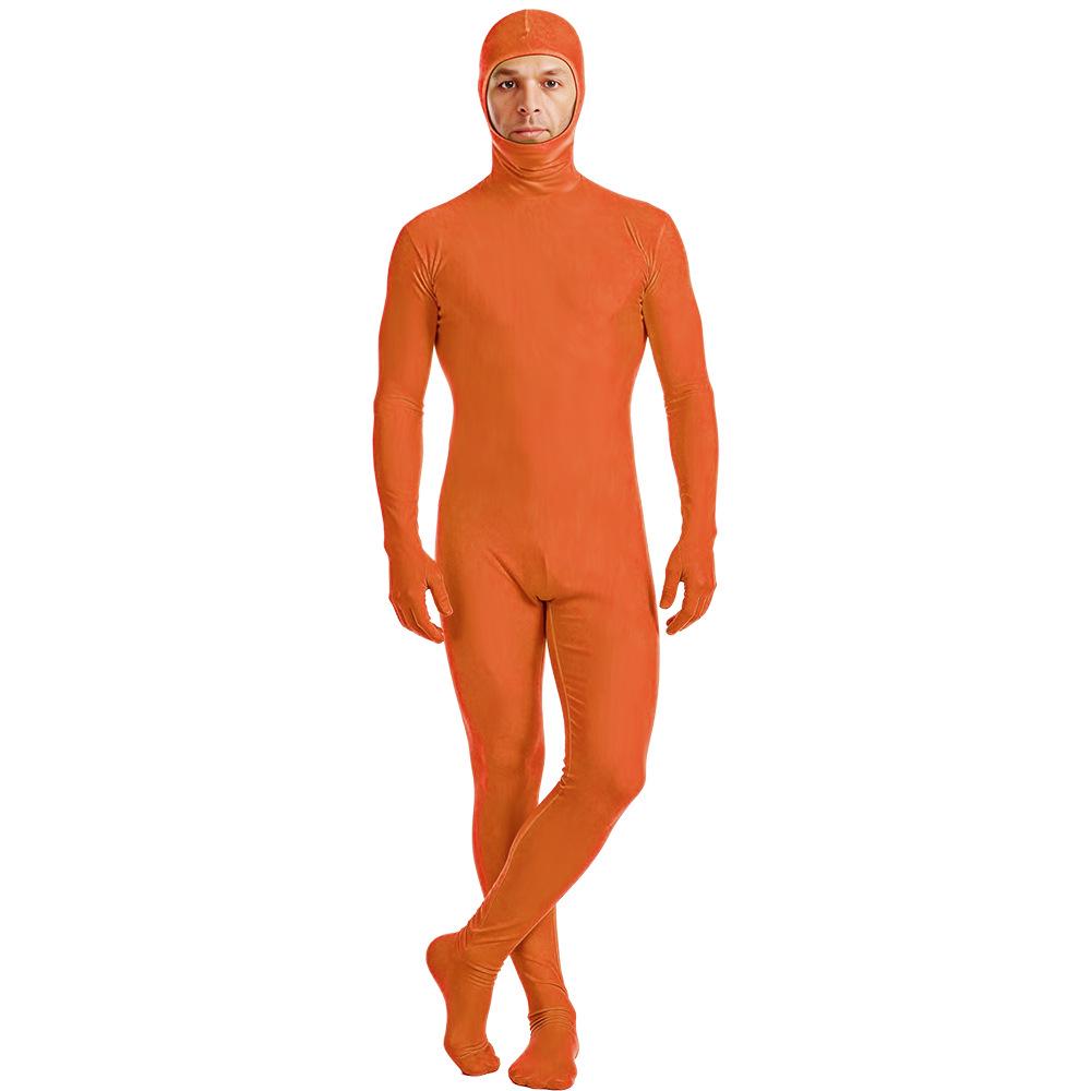Unisex Orange Elastic Zentai Bodysuit Costume for Halloween Cosplay
