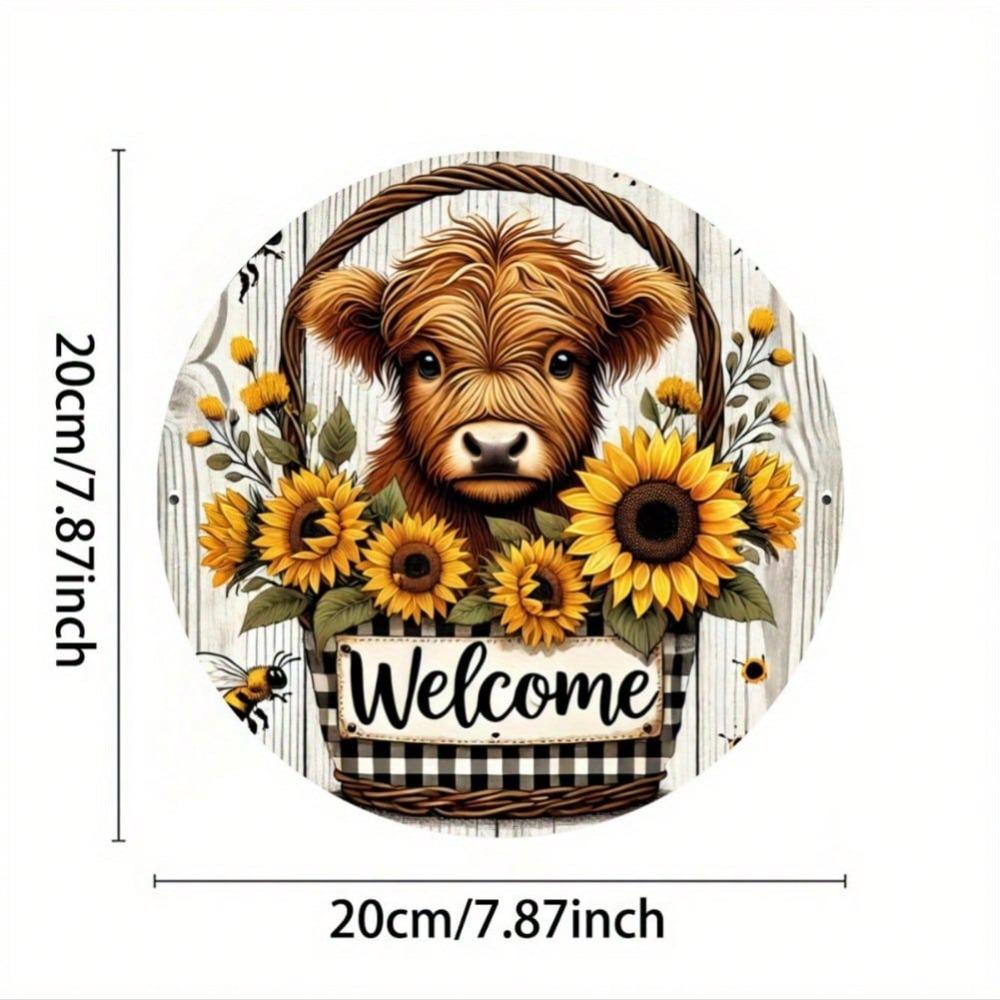 Farmhouse Rustic Metal Wall Art Sunflower Cow Welcome Sign Iron Home Decor
