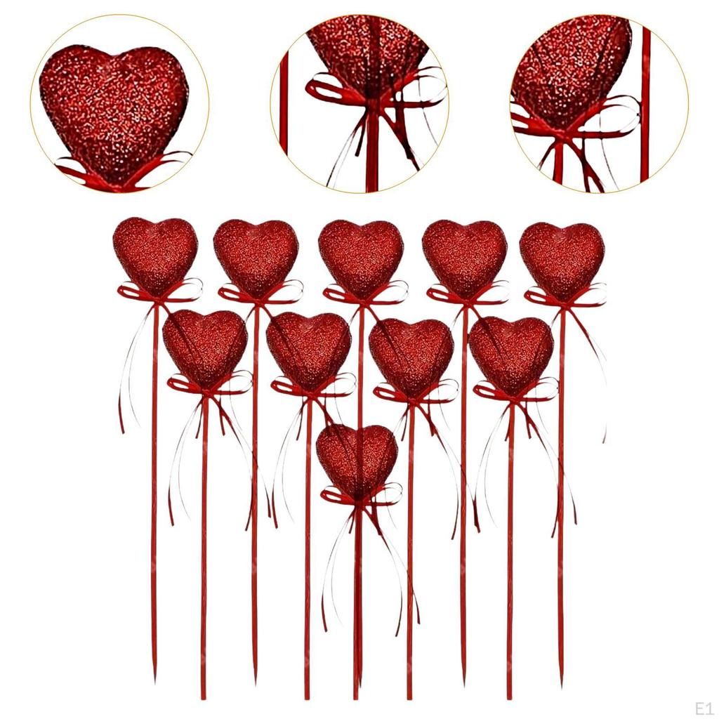 10Pcs Heart Picks Cupcake Toppers Birthday Red Festival DIY Project Handcrafts Cake Inserts