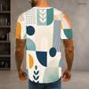 Men Plus Size Round Neck Short Sleeve Geometric Printed T Shirt Casual Straight Hem Pullover