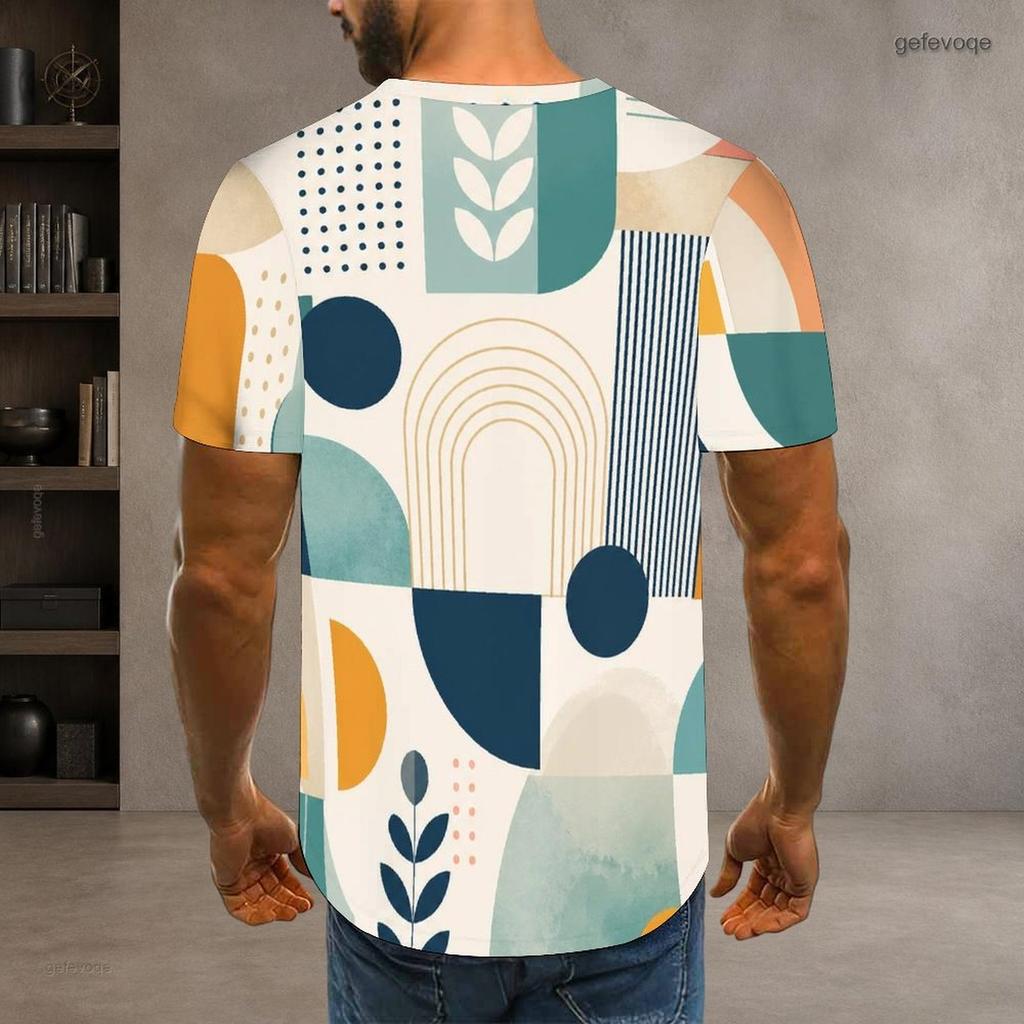Men Plus Size Round Neck Short Sleeve Geometric Printed T Shirt Casual Straight Hem Pullover