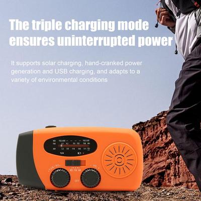 Weather Radio 3 Charging Methods Radio Flashlight AM/FM Radio Portable USB Solar Hand Crank Charging for Indoor Outdoor