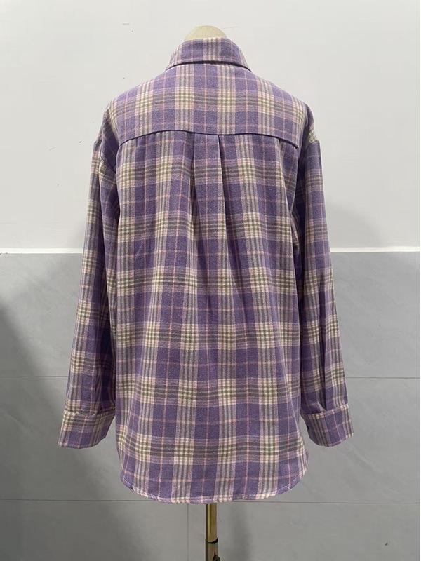 2025 Women's Cross-Border European and American Loose Plaid Pocket Shirt - Autumn/Winter Casual Fashion.