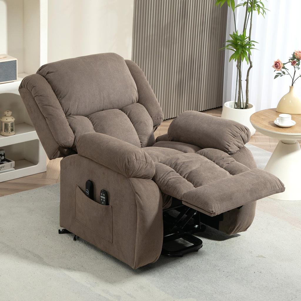 TV Recliner with Massage and Heat Function, Electric Lift Chair, Remote Control, Side Pockets, Light Brown