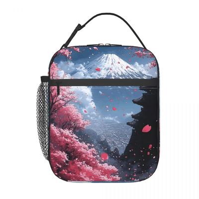 Japanische Pagode und Kirschblüten Isolierte Lunchtasche für Damen Kinder Tragbare Lebensmittelboxen Thermische Lunchbox Tragetasche