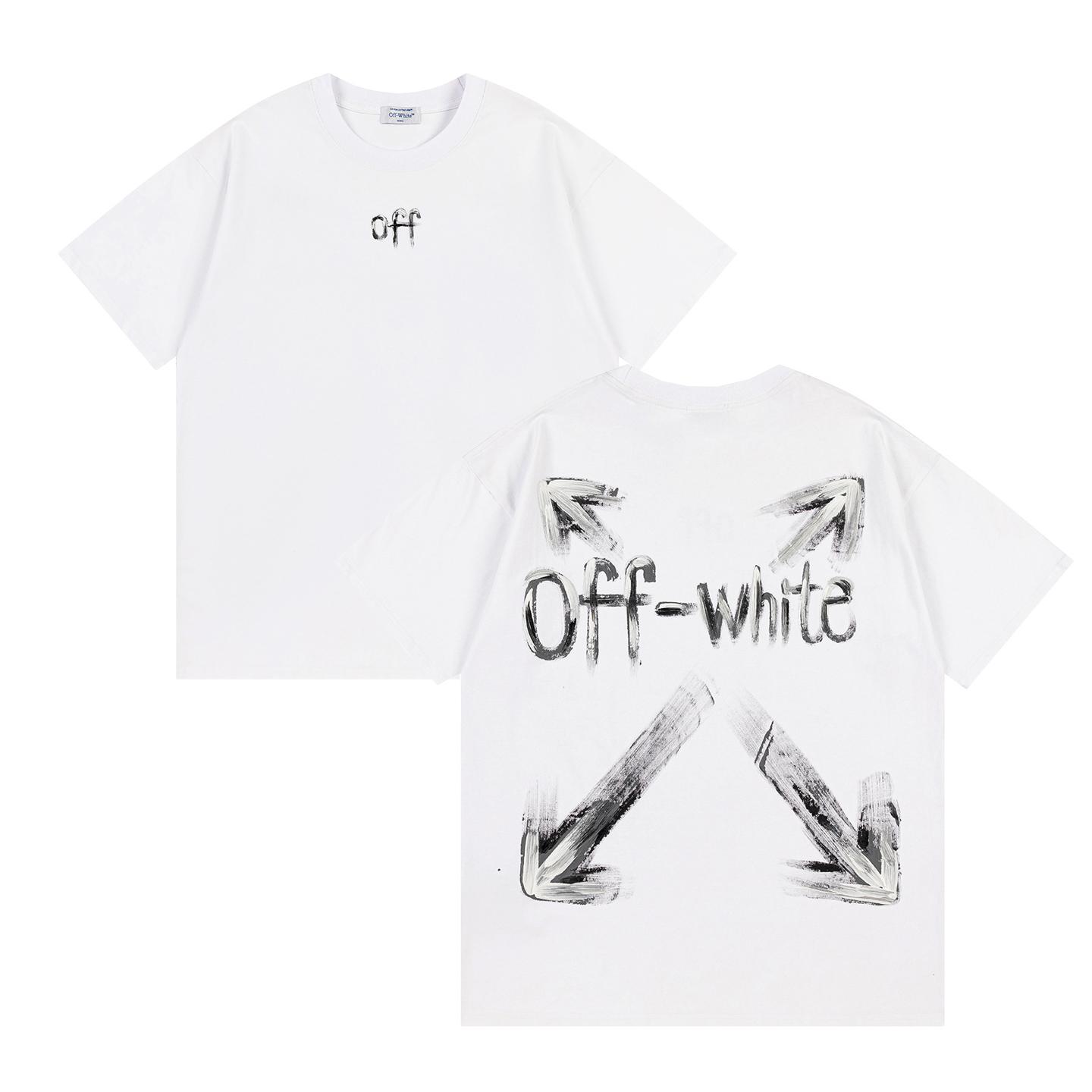 

Off-White 2025 Spring/Summer New Letter Arrow Printed Pattern Round Neck Hooded Short Sleeved T-shirt for Men and Women XL білий