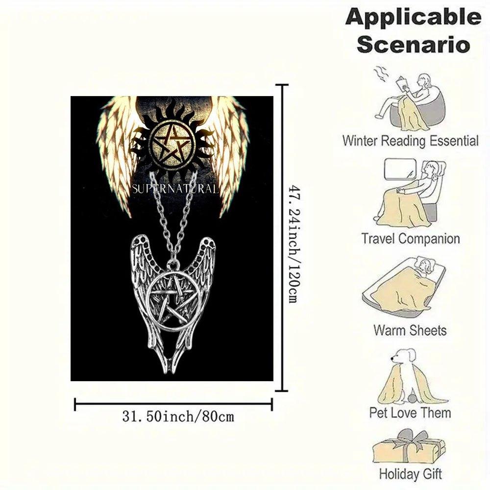 Supernatural Angel Wings Pendant Necklace for Men WomenBlanket Flannel Throw Blanket for Sofa, Bed, Travel, Camping, Office, Couch, Chair, A