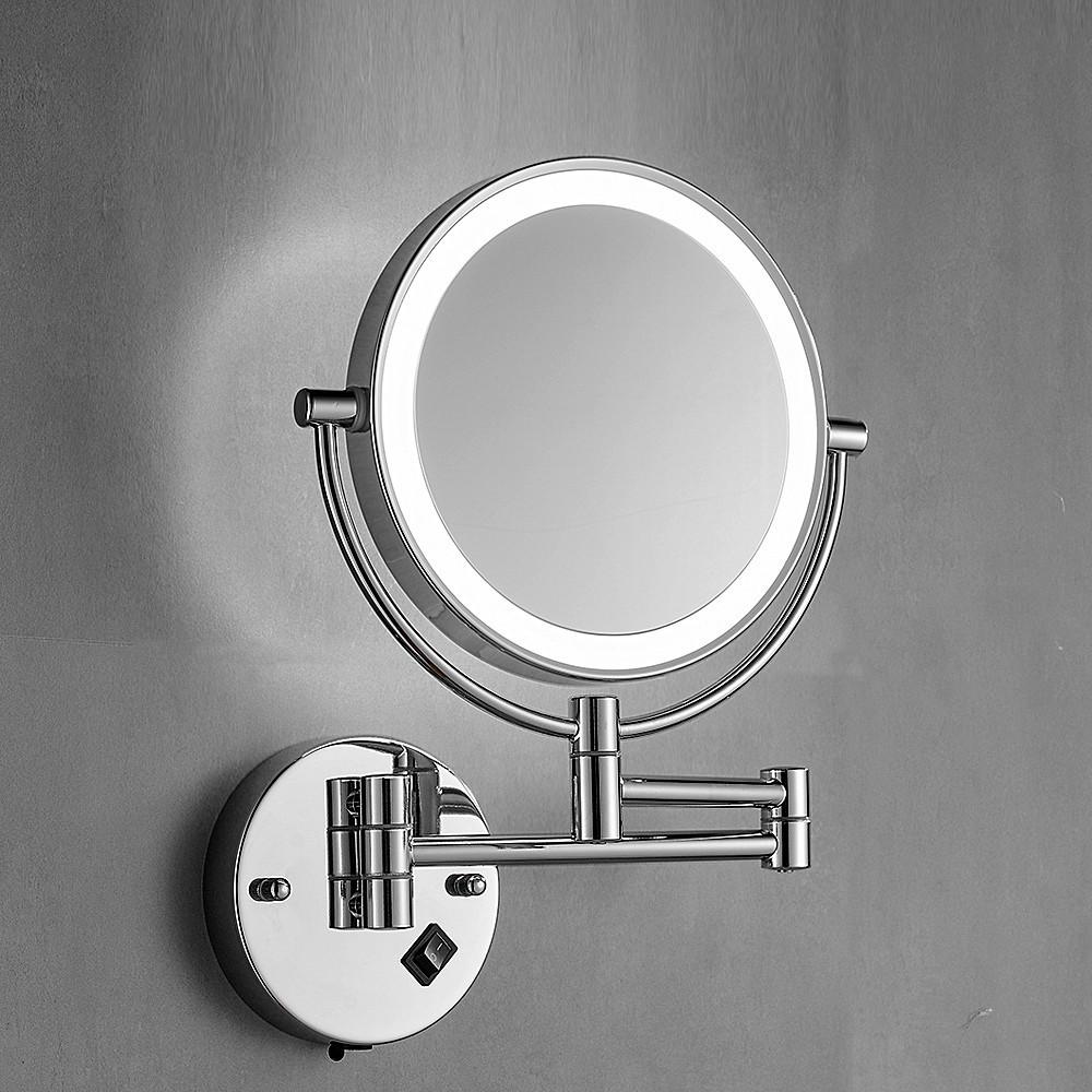 Wall-Mounted LED Double-Sided Bathroom Makeup Mirror with Light and Magnifying Function