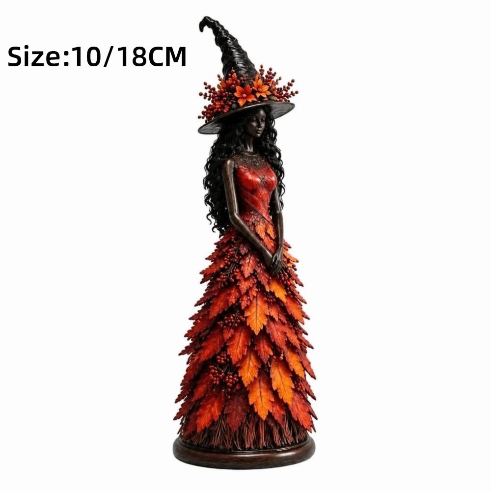 Figurka podzimní čarodějnice s tématem sklizně, pryskyřičný materiál, dekorace na polici pro čarodějnici, Halloweenská sezóna