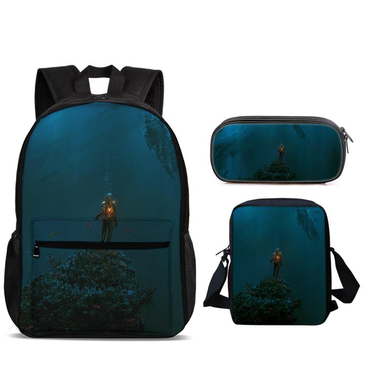 Mondo Subacqueo Zaino Portapenne Borsa a Spalla Set 3pz Versatile Cartone Animato Grande Capacità Ragazzo e Ragazza Scuola Compleanno Miglior Regalo