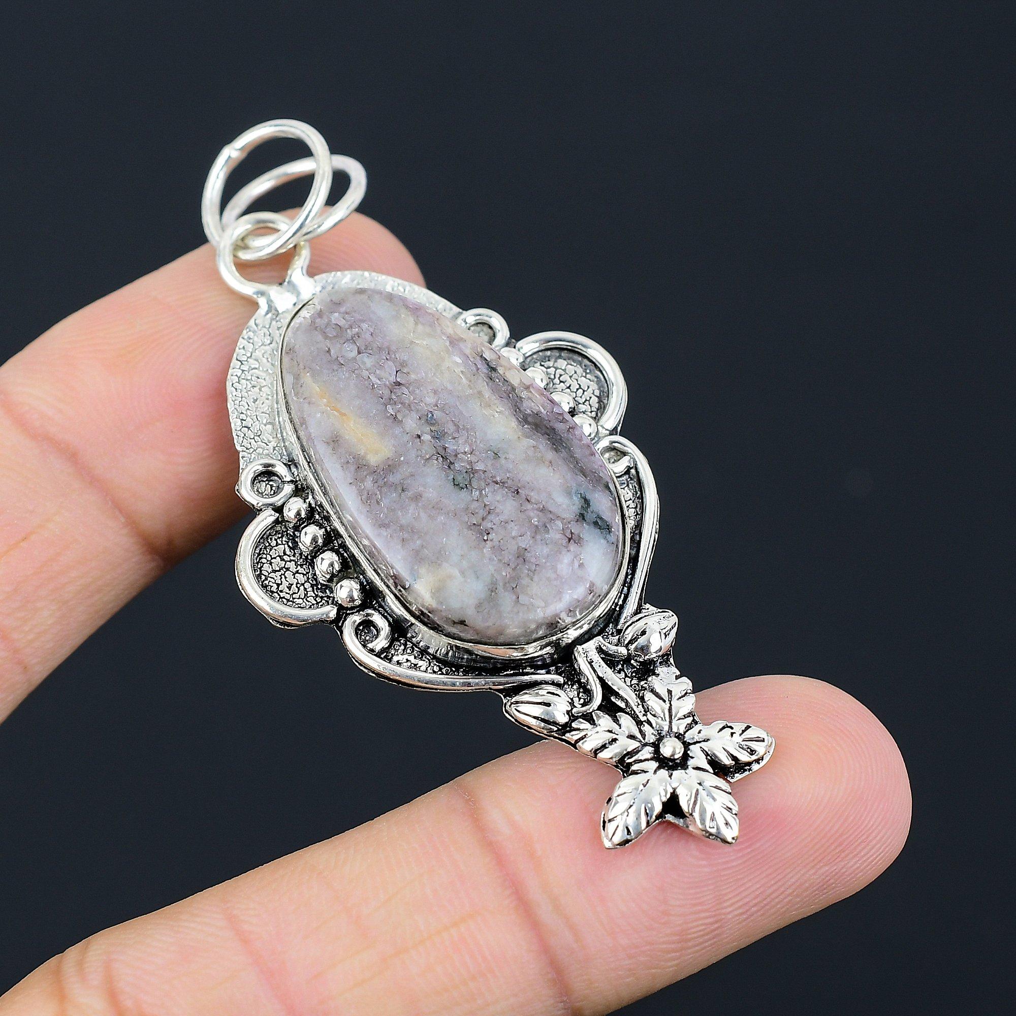 Daughters Day Deal 925 Silver Natural Charoite Ethnic New Flower Pendant Jewelry